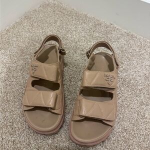 Prada Beige Quilted Sandals